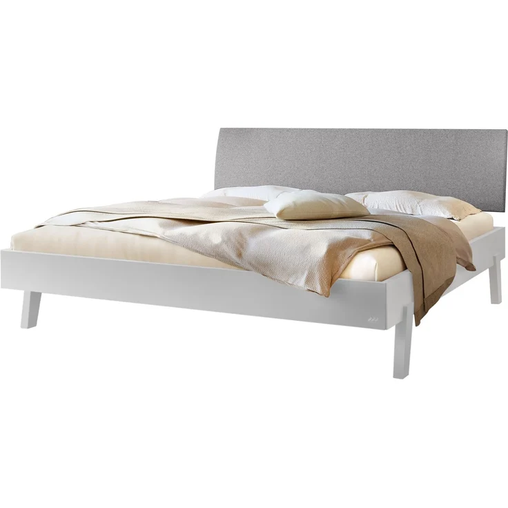 Hasena Polsterbett Lorenzo Weiß mit grauem Bezug Pace 140x200 cm, Komforthöhe 25 cm MDF weiss deckend – Trento – Bild 1