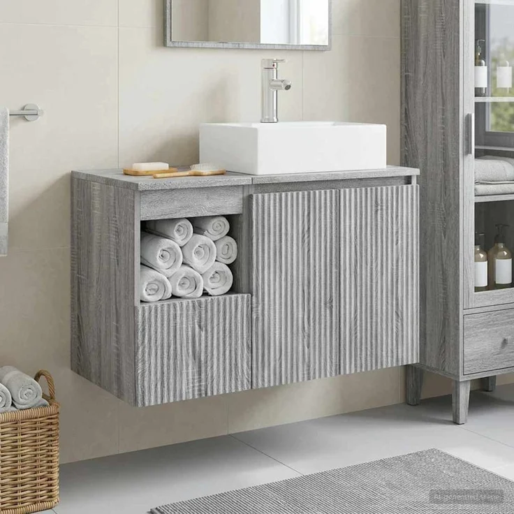 vidaXL Badezimmerschrank-Set 2 stk. Grau Sonoma 79,5 x 41 x 79,5 cm 3404060 – Bild 1
