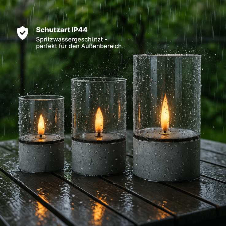 Brilliant Bougie LED-Kerzen 3er-Set - Grau/Rauchglast, warmweiß flackernd, 10 cm,12,5 cm,15 cm, batteriebetrieben, Dekoration für drinnen & draußen – Bild 8