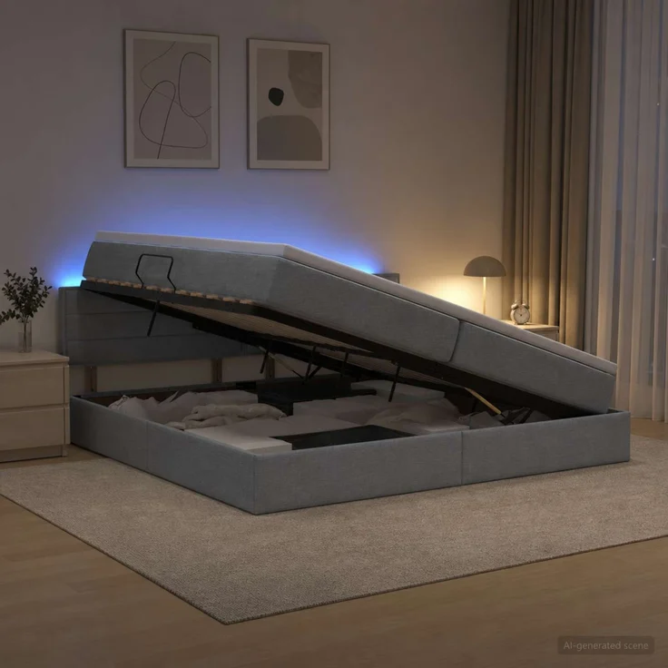 vidaXL LED-Speicherbett mit Matratze Hellgrau 200 x 200 cm Stoff 3459021 – Bild 4