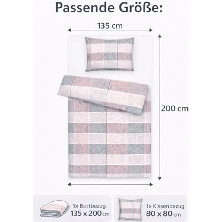 Soma Microfaser Seersucker Bettwäsche 135x200 cm Bettbezug 135x200 cm Kopfkissenbezug 80x80 cm Klara Rose – Bild 4