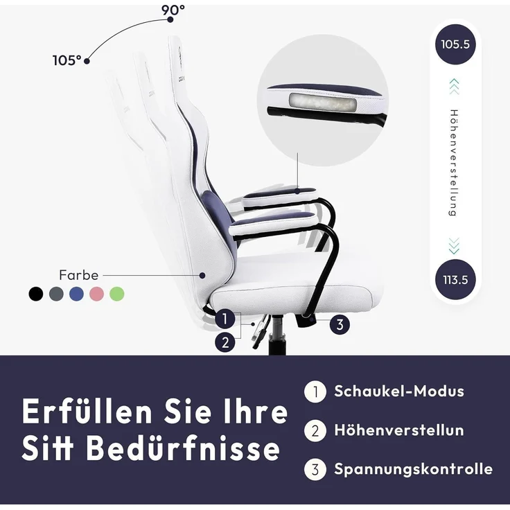 Dowinx Gaming Stuhl Erwachsene Kinder Ergonomisch Lendenwirbelstütze Bürostuhl – Bild 7