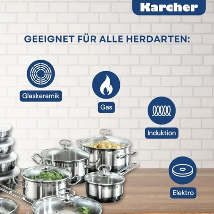 Karcher Topf-Set Kochtopfset Jasmin, Edelstahl (20-tlg), inkl. Glasdeckel und Edelstahl Schüssel Set, Induktion – Bild 5