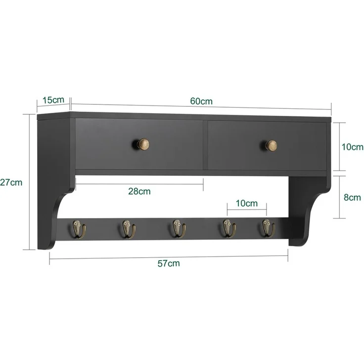 SoBuy FRG178-SCH Wandgarderobe, MDF, Lackiert, Schwarz, 60 x 27 x 15 cm – Bild 3