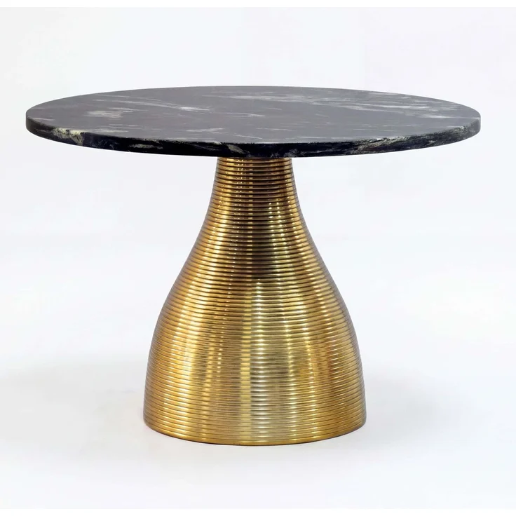 Couchtisch Metall mit schwarzer Marmor Tischplatte 60cm Rund - Moderner Wohnzimmertisch Aluminium Gold - Design Sofatisch Alu - Loungetisch Rillenoptik - Edler Beistelltisch Handmade – Bild 1