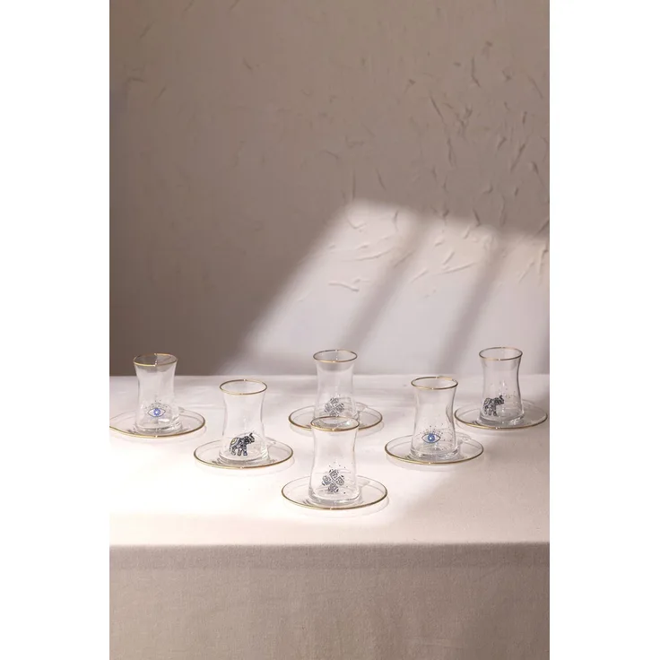 Hermia Concept 'Lucky Charm' Teegläser-Set (12-teilig), Transparent / Gold, 12,6 x 12,6 x 1,5 cm