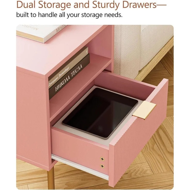 Nachttisch Nachtschrank Rosa Boho Modern 1 Schublade 1 Ablage – Bild 7