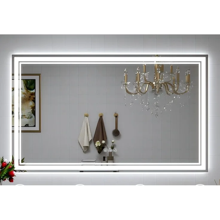 JDONG Badspiegel mit LED-Beleuchtung, 100 cm, Touch-Schalter, 3 Lichtfarben, Antibeschlag, dimmbar, Speicherfunktion, vertikal/horizontal montierbar