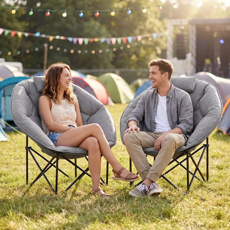 STEELSØN 'Hoggar' Moonchair faltbar, gepolsterter Campingstuhl grau, bis 150 kg, mit Kopfkissen und Tragetasche – Bild 2