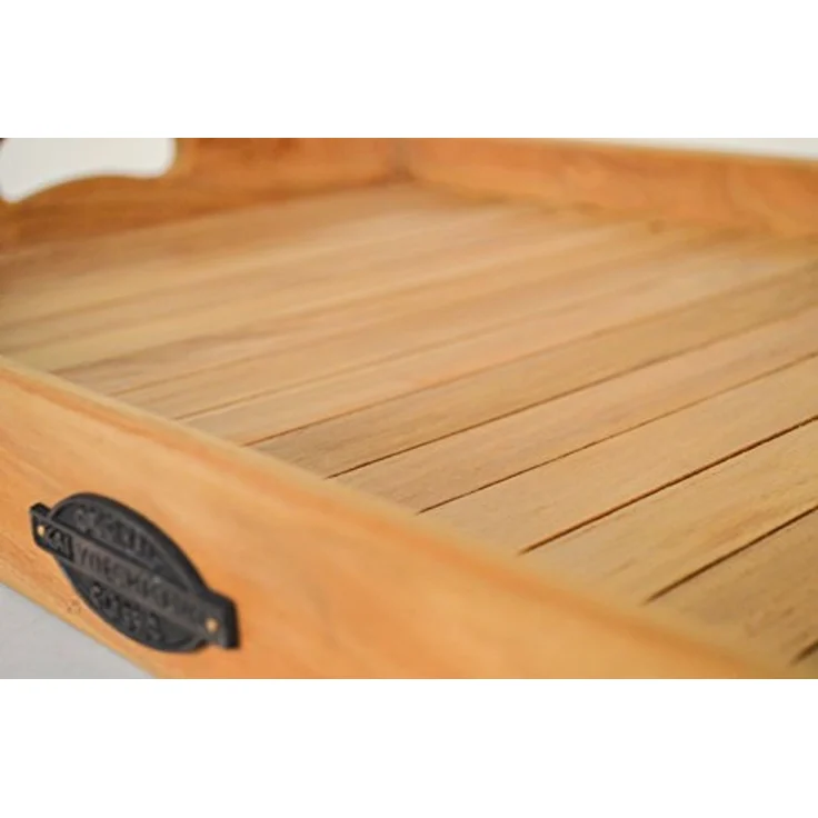 Kai Wiechmann Tablett Edles Teak Serviertablett 66 x 38 cm als wetterfestes Holztablett, Teak, edles und unbehandeltes Frühstückstablett aus Teak – Bild 3