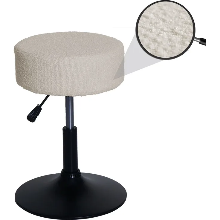 Hocker HWC-C22, Sitzhocker Schminkhocker, höhenverstellbar drehbar Ø 37cm Stoff Bouclé (450g/m²) FSC® ~ creme-weiß