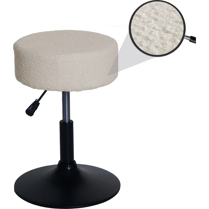 Hocker HWC-C22, Sitzhocker Schminkhocker, höhenverstellbar drehbar Ø 37cm Stoff Bouclé (450g/m²) FSC® ~ creme-weiß – Bild 1