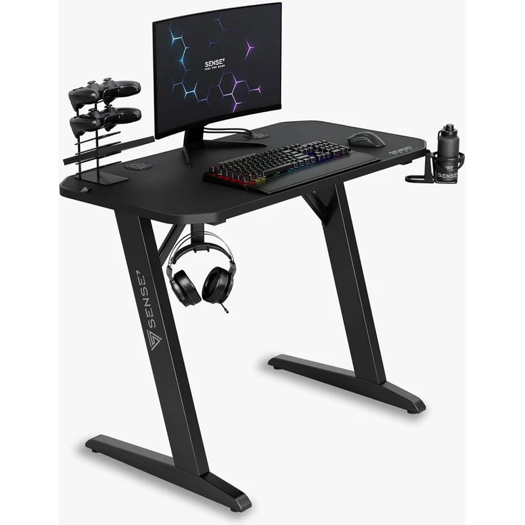 SENSE7 Schreibtisch Nomad Classic, Gaming Tisch 120x60, PC Tisch mit Kopfhörerhaken, Getränkehalter, Controller Halter, Gaming Computertisch mit Kohlefaseroberfläche, Ergonomischer Gaming Desk – Bild 1