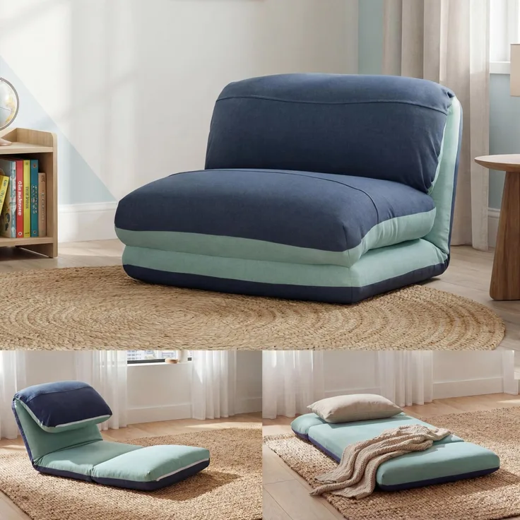 Schlafsessel HWC-E68, Schlafsofa Funktionssessel Klappsessel Relaxsessel, Stoff/Textil ~ hellblau/dunkelblau