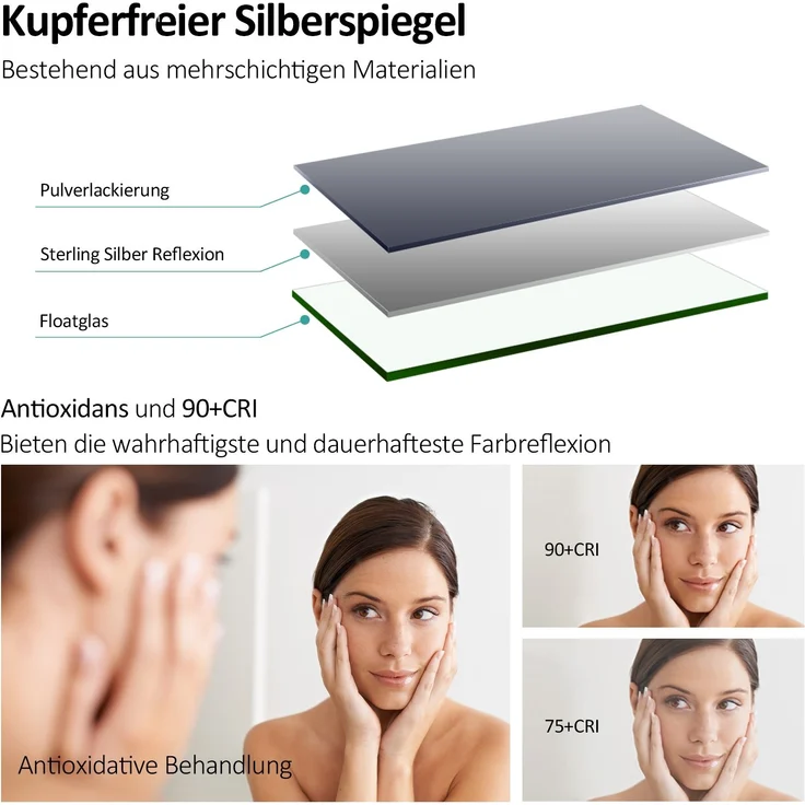 EMKE Badspiegel mit LED Beleuchtung 60x40cm Warmweiß Licht Wandschalter Horizontal/Vertikal – Bild 4