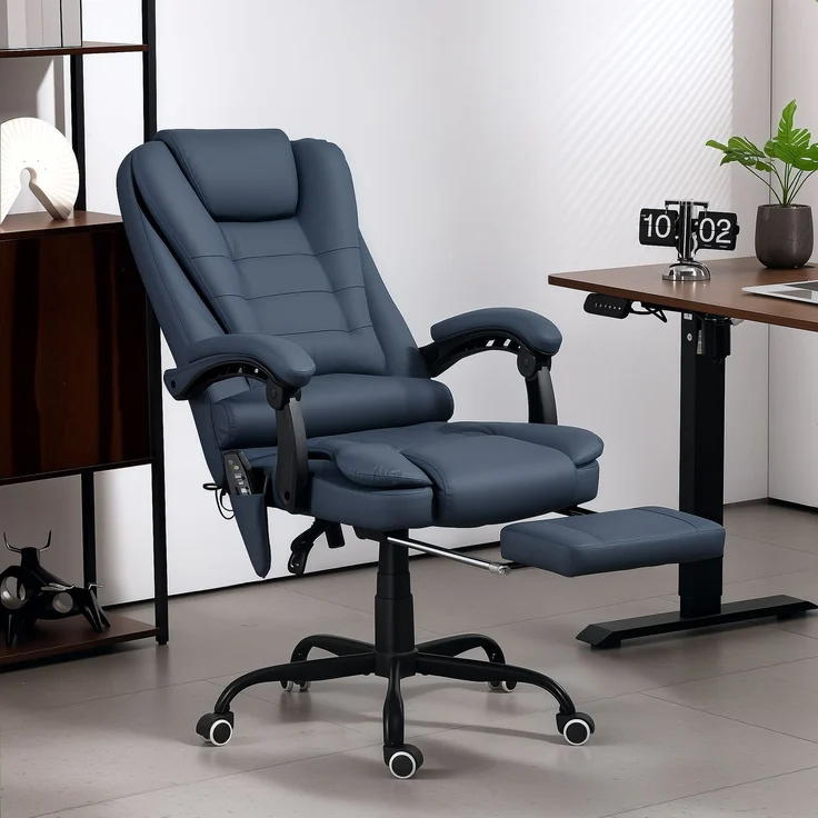 MELAYR, Massage-Bürostuhl, 7 Vibrationspunkte, verstellbare Fußstütze & Lehne, bis 120 kg, 67 x 67 x 121 cm, Blau – Bild 4