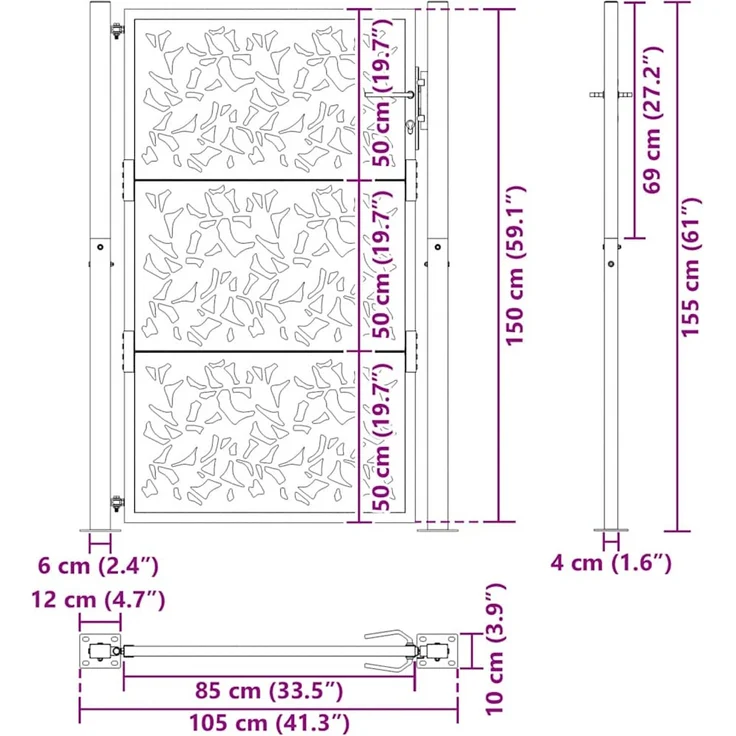 vidaXL Gartentor 100x150 cm Wetterfester Stahl Blattdesign 4100966 – Bild 11