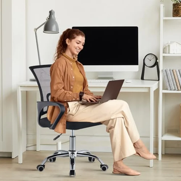 TUKAILAI Bürostuhl Ergonomisch, Schreibtischstuhl aus Netzstoff, Chefsessel mit Lendenwirbelstütze, Armlehne, Höhenverstellbar, 360° Drehbar, Computerstuhl Arbeitsstuhl für Zuhause Büro, Schwarz – Bild 9