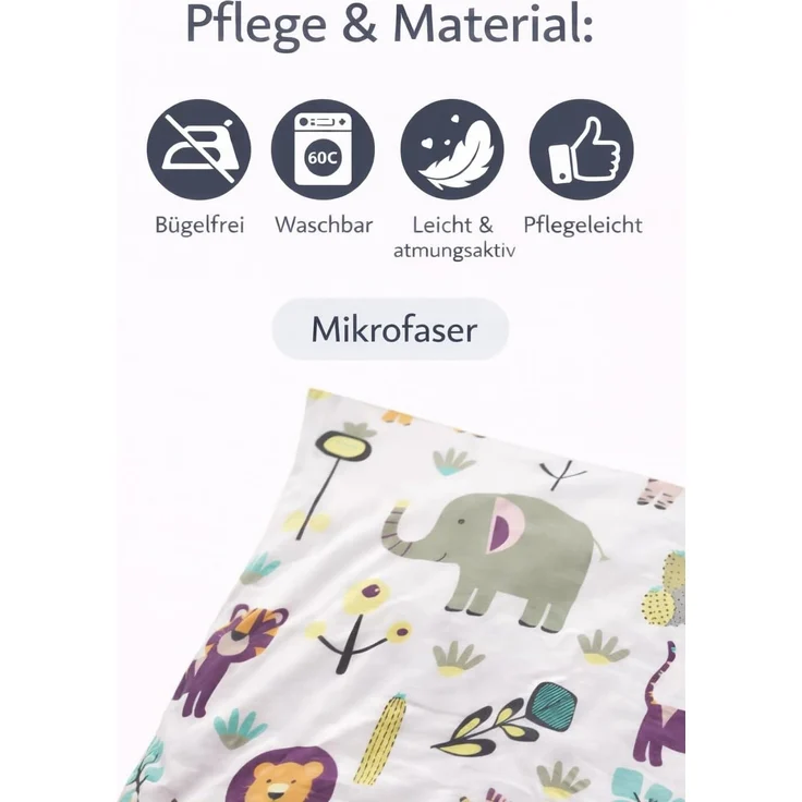 Soma Microfaser Bettwäsche 135x200 cm Bettbezug 135x200 cm Kopfkissenbezug 80x80 cm Kinder Safari – Bild 6