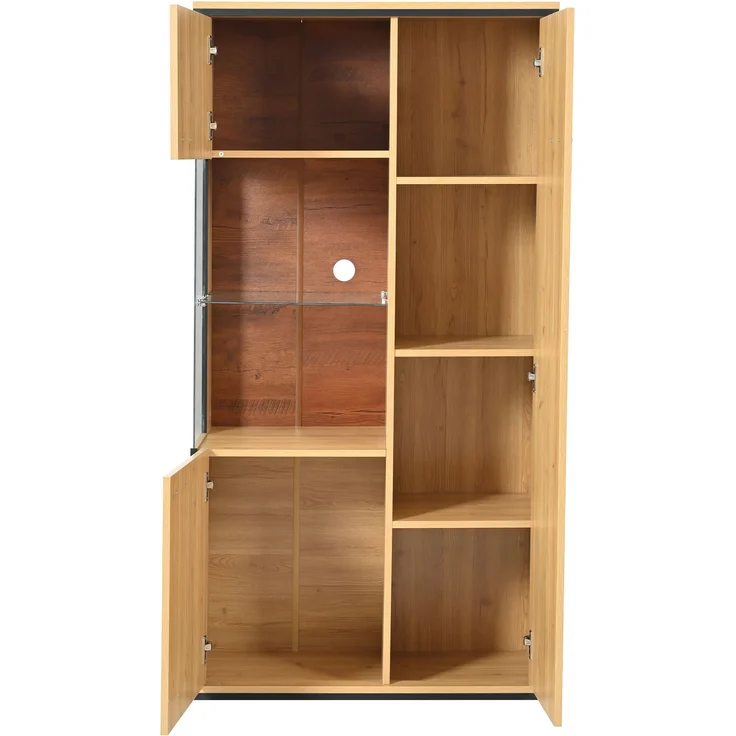Vitrine aus MDF mit Glastür & LED-Beleuchtung, 77,5x40x150 cm, Natur – Bild 6