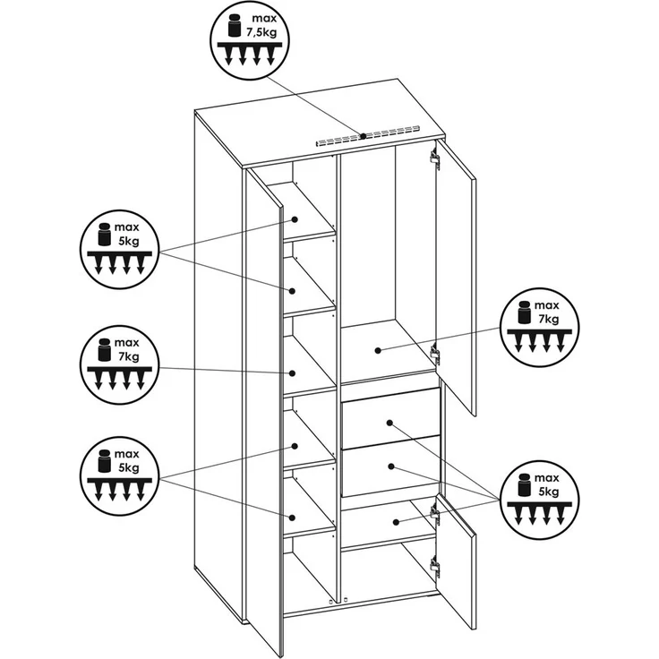 Jugendzimmer Schreibtisch mit Kleiderschrank LIIVA-129 in grau mit schwarz, weiß, blau, B/H/T: ca. 223,1/197/60,1 cm – Bild 5