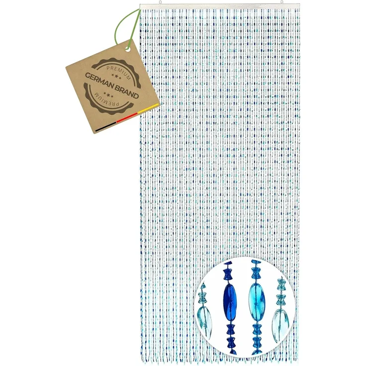 Kobolo Türvorhang Perlenvorhang OCEAN aus Kunststoff blau 90x200cm (1 St), Ösen, transparent