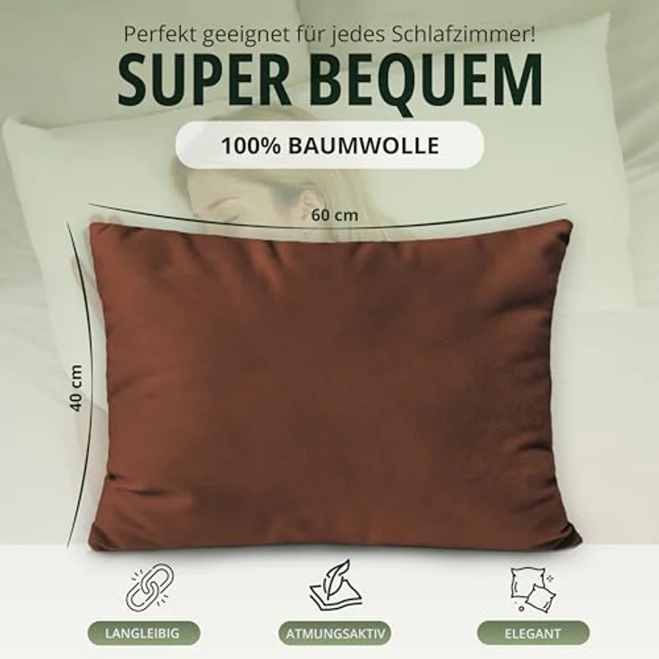 NatureMark 2er Pack Jersey Kissenbezug Kissenhülle Kissenbezüge Seitenschläferkissen Nackenkissen viele Größen und Farben ÖKO-TEX (40x60 cm (Nackenkissen geeignet), Schoko braun) – Bild 4