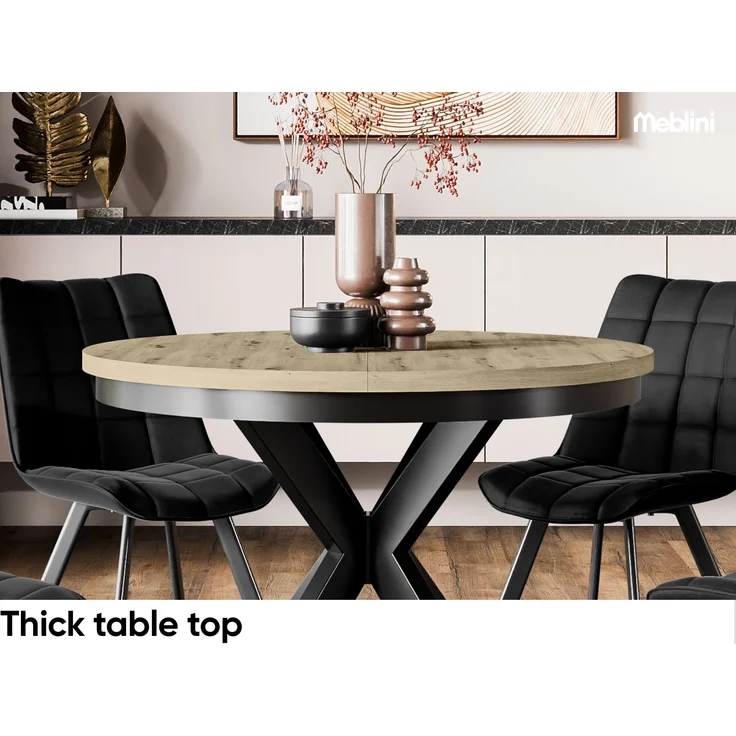 MEBLINI Esstisch Rund Ausziehbar aus Metall - 100-176x77cm - BAGIO - Artisan Eiche/Schwarz Matt - Loft - Esszimmertisch Modern - Küchentisch - Ausziehtisch - Round Dining Table - Esszimmertische – Bild 5