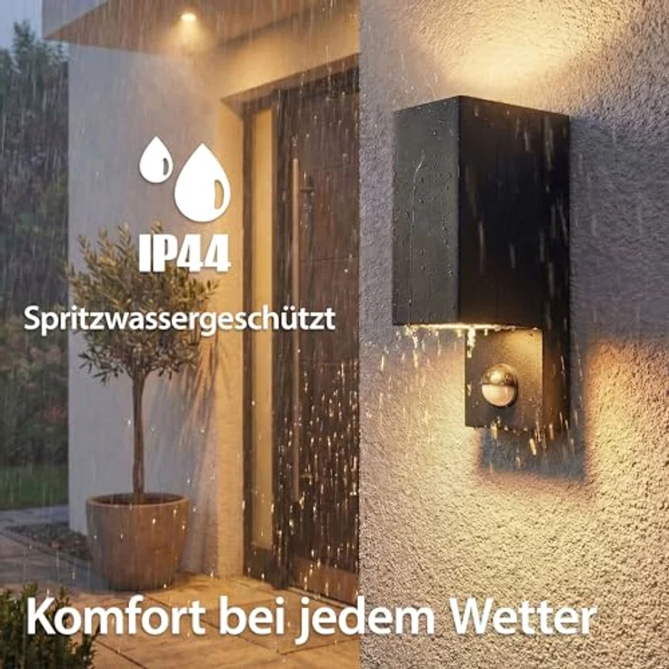 Maxkomfort Außenwandleuchte UP&DOWN Schwarz mit Bewegungsmelder, IP44 wetterfest, 2x GU10 Fassung, Aluminium, dimmbar für Hauswand & Fassade – Bild 4