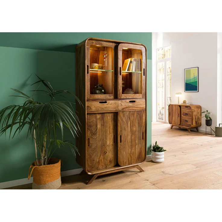 Vitrine Sheesham 90x40x180 hellbraun lackiert MAILAND #115 – Bild 2
