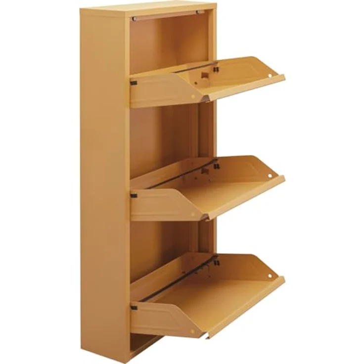 Kare Design Schuhschrank Caruso, Gelb, Stahl, mit 3 Klappen, Schuhablage für 6 Paar Schuhe, schmal, platzsparend, hoch, Schuhregal, Eingangsbereich, 103 x 50 x 15 cm (H/B/T) – Bild 5