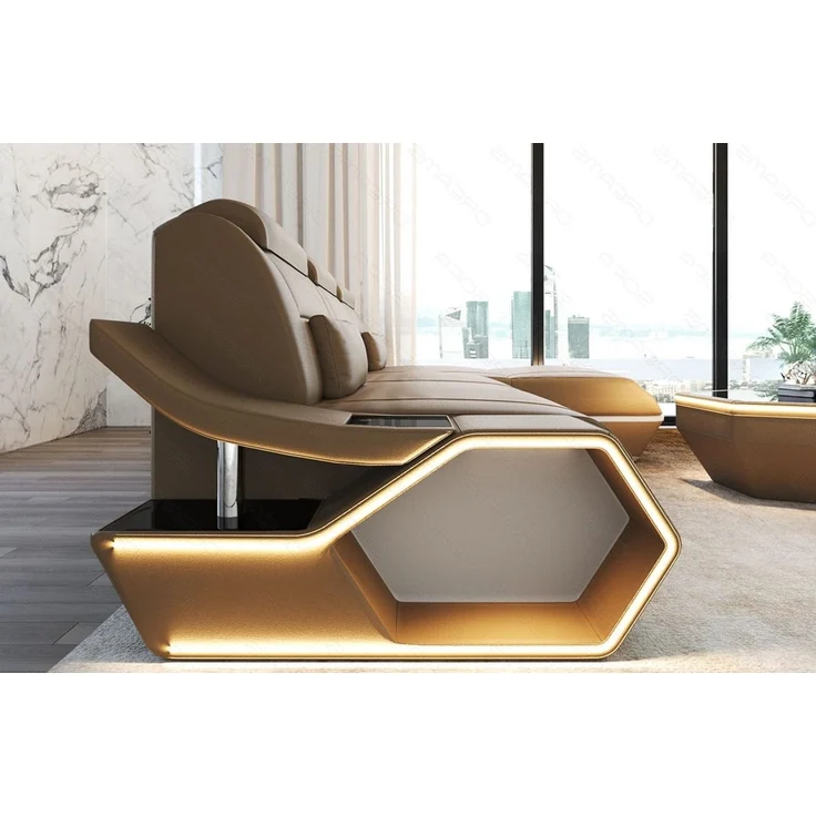 Ecksofa Toscano L Form - Echtleder - sandbeige-weiß - Rechts – Bild 4