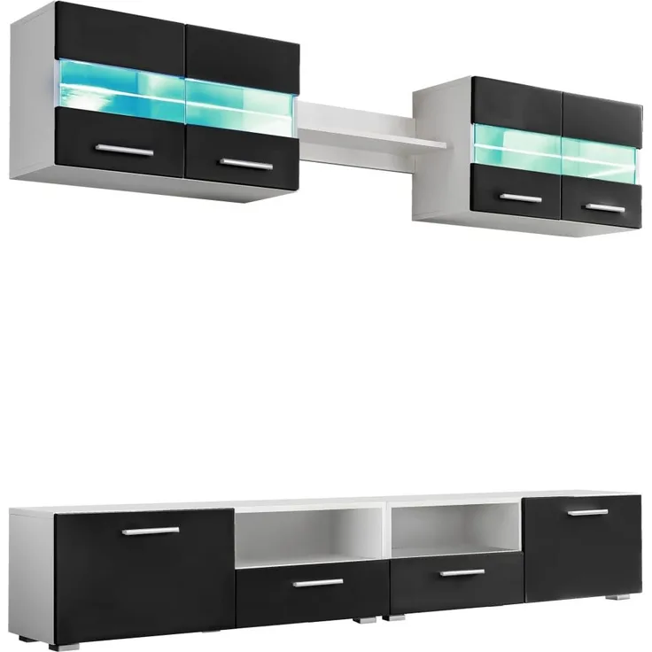 vidaXL TV-Wohnwand-Set 5-tlg. LED-Leuchten Hochglanz-Schwarz 246028