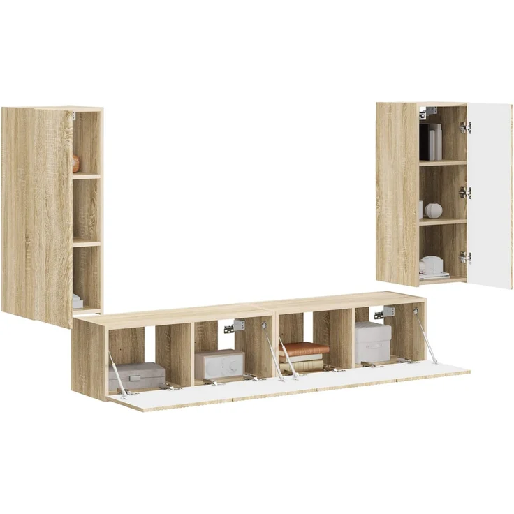 vidaXL TV-Wandregal-Set Wandmontiert 4 pcs Sonoma-Eiche Holzwerkstoff 3408918 – Bild 3
