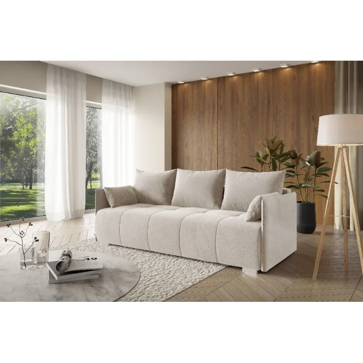 Wohnero24 NESSA Sofa mit Schlaffunktion 191x142 cm – Schlafsofa Creme 3-Sitzer mit Bettkasten – Bild 2