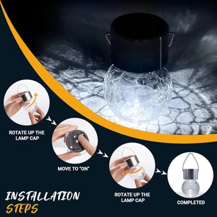 GIGALUMI 12 Stück Solar-Außenleuchten, Solar-Hängeleuchten für Weihnachtsdekoration, rissiges Glas, Solarleuchten für den Außenbereich, wasserdicht für Garten, Hof, Zaun, Baum (kaltweiß) – Bild 6