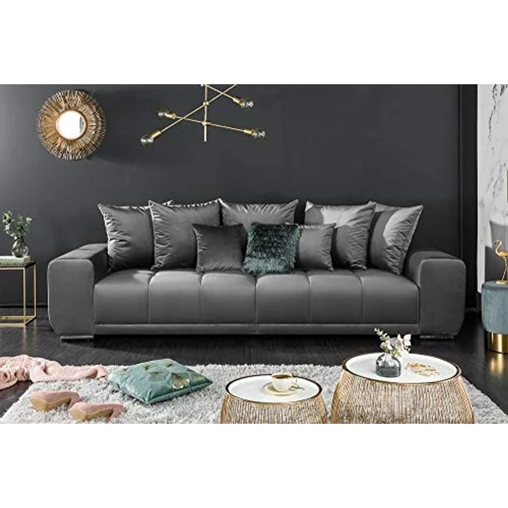 riess-ambiente Big-Sofa ELEGANCIA 285cm silbergrau, Einzelartikel 1 Teile, XXL Couch · Samt · mit Federkern · inkl. Kissen · Design – Bild 5