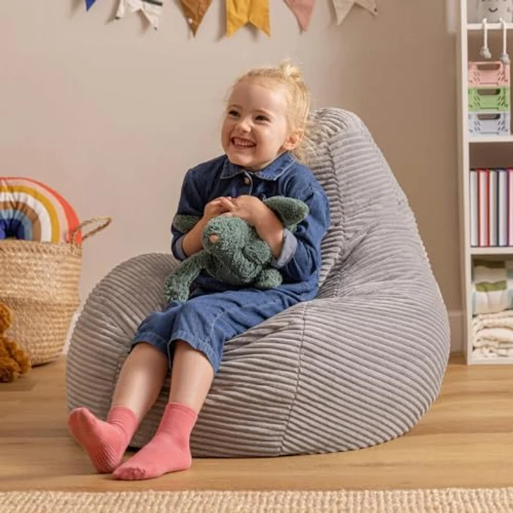 Icon Sitzsack-Sessel Flauschig „Dalton“ für Kinder, Grau, Cord, Kindersitzsack, Groß, Sitzsack Kinder mit Füllung – Bild 3
