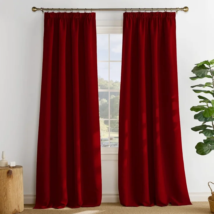 PONY DANCE Vorhang Blickdicht Kräuselband 2er Set H 228 x B 228 cm Extra Breite Gardine für Schienensystem Thermogardinen Hitzeschutz Blackout Curtains Living Room, Rot – Bild 2