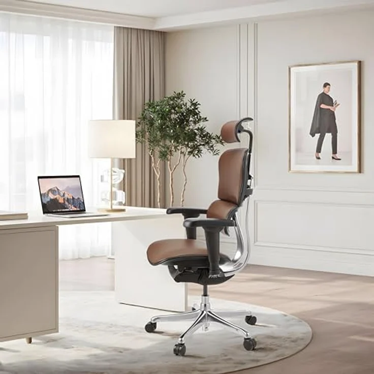 hjh OFFICE Bürostuhl ergonomisch ERGOHUMAN Ultra L GEN2 Originales Design, Bürosessel mit Flexibler Lendenwirbelstütze, Leder, Braun – Bild 2