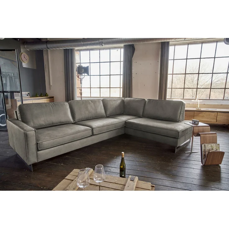KAWOLA Ecksofa VILNIUS 3-Sitzer mit Recamiere rechts Lederfaserstoff anthrazit 85 x 217 x 290 cm – Bild 1