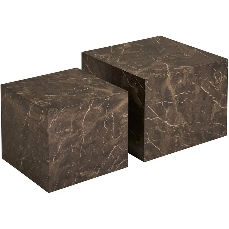 House Nordic Beistelltisch 2-teiliges Set PRAGUE, Braun, MDF, Marmoroptik, B 50 x H 40 x T 50 cm, B 40 x H 36 x T 40 cm – Bild 1