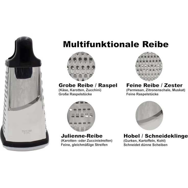 mucHome Multireibe 4-seitige Küchenreibe Edelstahl mit Behälter Vierkantreibe, Edelstahl – Bild 2