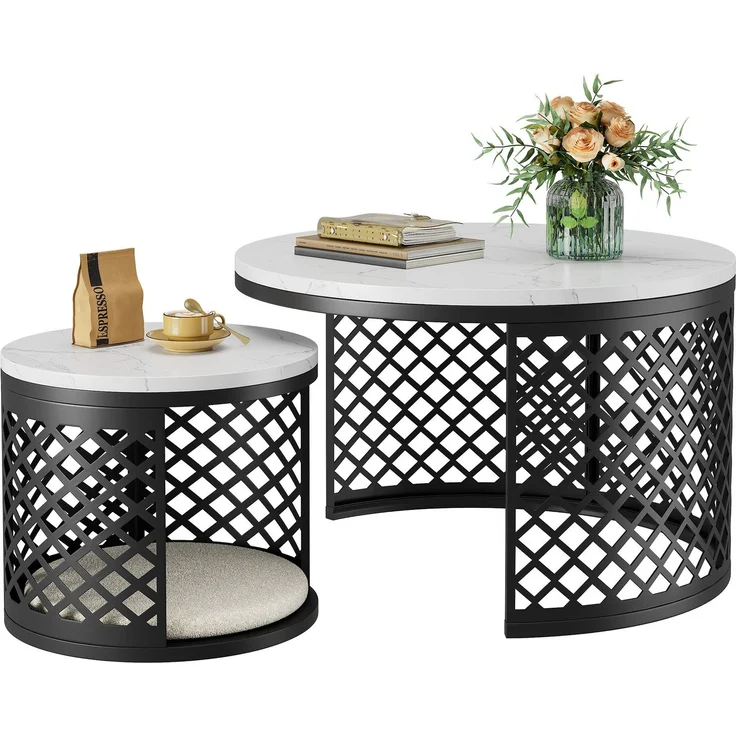 Nesting-Couchtisch 70x70x45 cm – Platzsparendes 2er-Set in Weiß & Schwarz – Bild 5