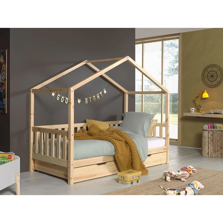 Hausbett Kapua 210x97x170 Kinderbett Spielbett Massivholz Natur – Bild 2