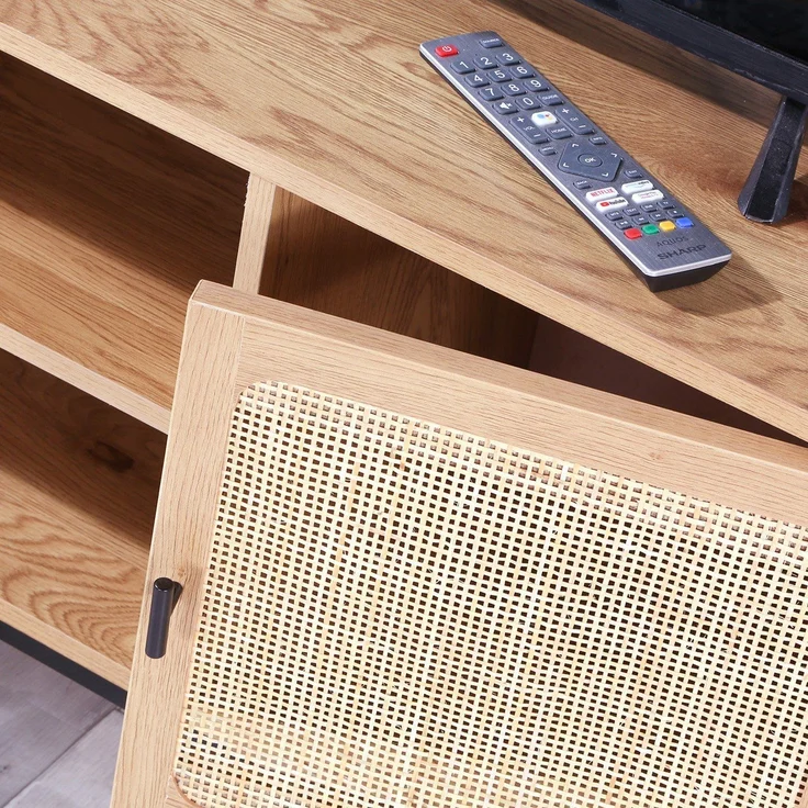 Casâme TV-Möbel mit 2 Türen, Rattangeflecht und 2 Ablagen - L120cm - Helles Holz – Bild 5