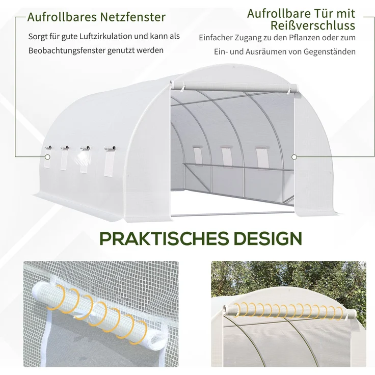 MELAYR, Gewächshaus 595x300x200cm Foliengewächshaus Tomatenhaus mit Tür, Fenster, Weiß – Bild 6