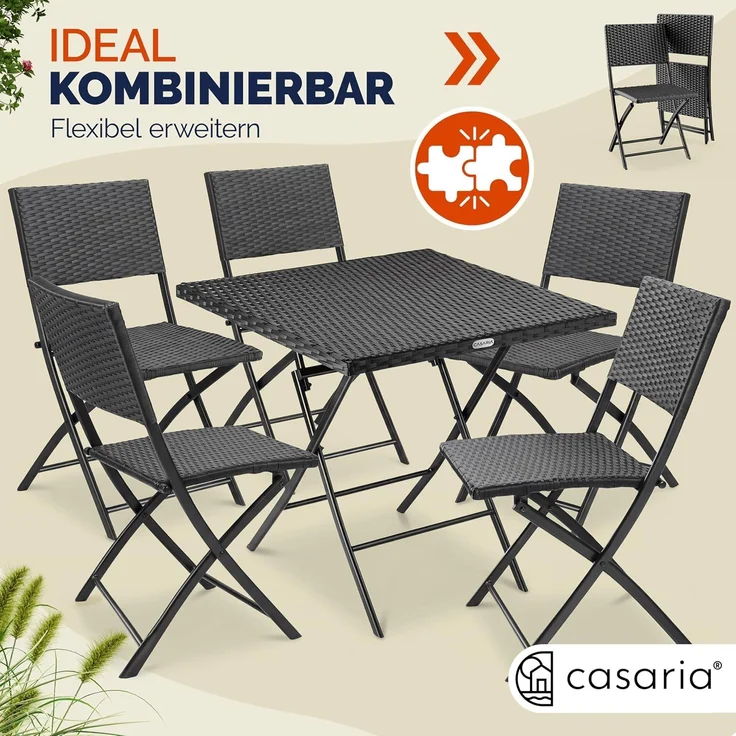 CASARIA® Polyrattan Klappstuhl Gartenstuhl Balkonstuhl klappbar 2er Set – Bild 9