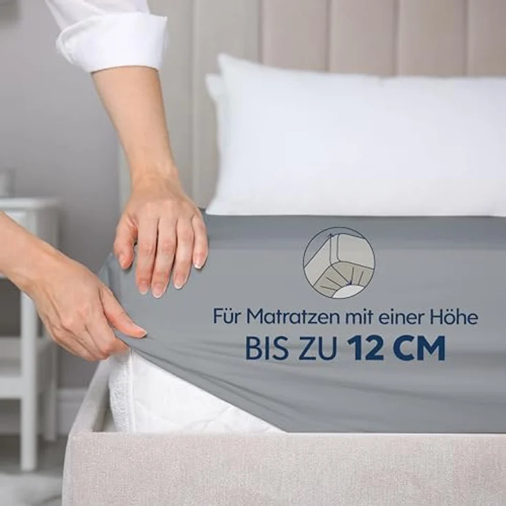 Dreamzie Premium Spannbettlaken 70x160 cm, Spannbetttuch für Dicke Matratzen bis zu 12 cm, Bettlaken 100% Jersey Baumwolle, 150 g/m², Oeko-TEX Zertifiziert - Anthrazit – Bild 4