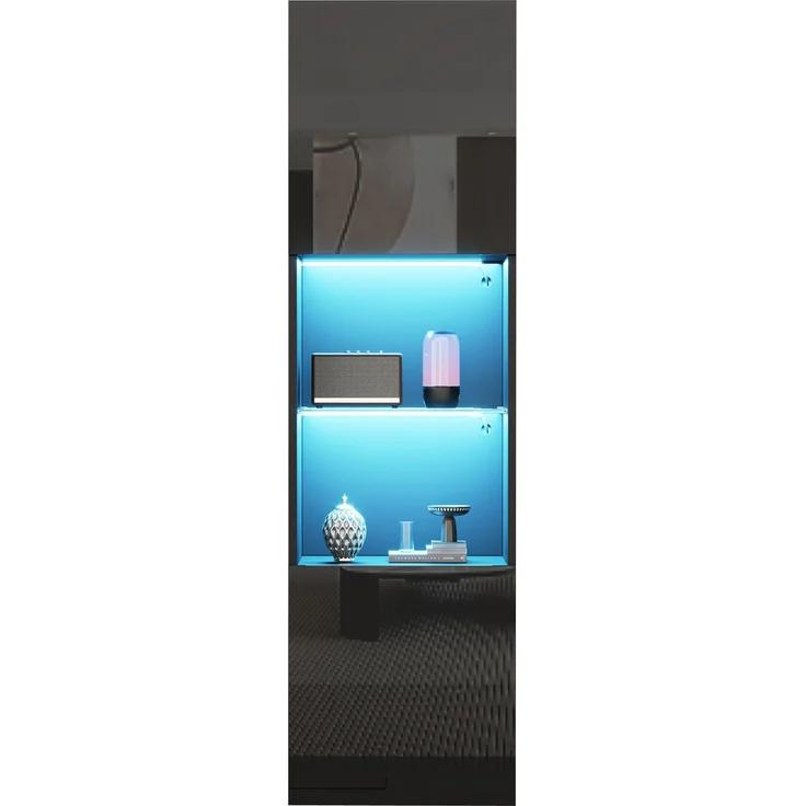 Hochglanzschwarze Vitrine mit LED-Beleuchtung, 1 Glasboden, 45*35*160 cm, Vitrine, freistehende Vitrine, Hochschrank, Lagerschrank--Schwarz--45x35x160cm--YOUDENOVA – Bild 10